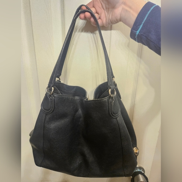 Coach edie black leather handbag shoulderbag purse - Picture 6 of 16